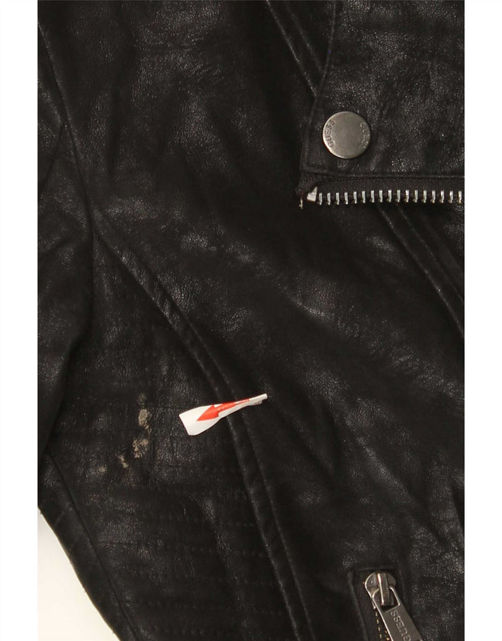 Guess Damen-Bikerjacke aus Kunstleder, UK 4 XS, schwarzes Polyurethan