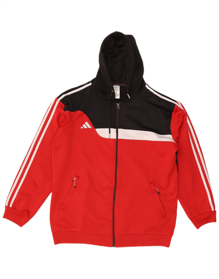 Adidas Herren-Kapuzenpullover mit Reißverschluss, 2XL, rotes Colourblock-Polyester