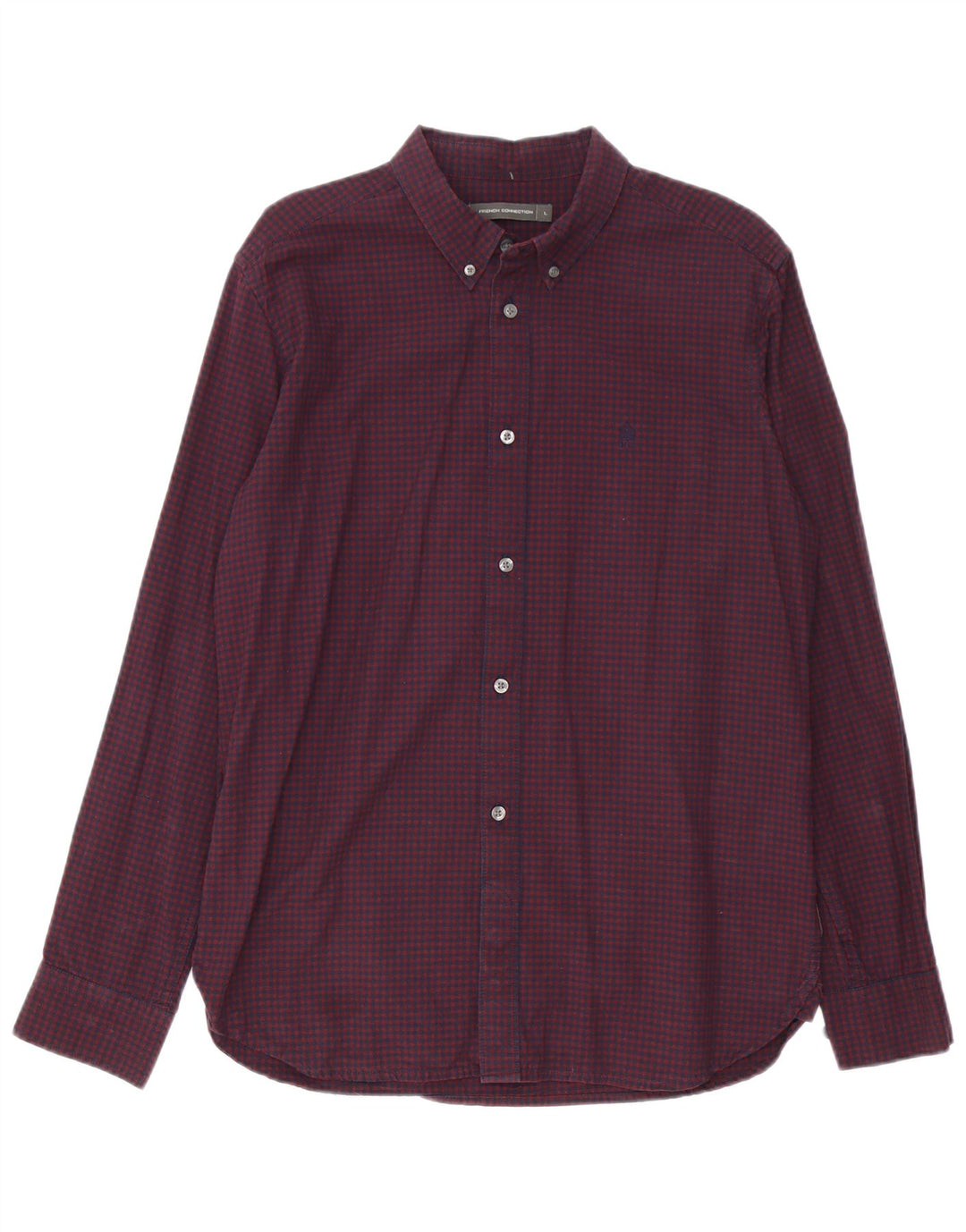 French Connection Herrenhemd aus Baumwolle, groß, Burgunderrot mit Gingham-Karomuster