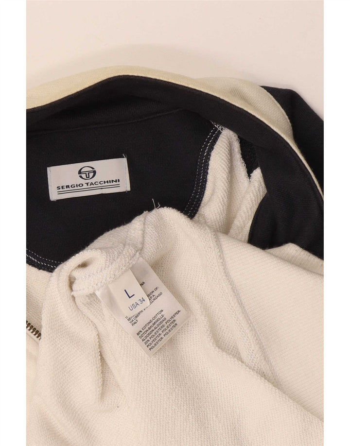 Sergio Tacchini Herren-Trainingsanzug-Oberteil, Jacke, groß, weiße Farbblock-Baumwolle