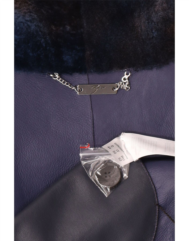 VINTAGE Damen Übergroße Pelzjacke IT 50 XL Marineblaues Lammleder