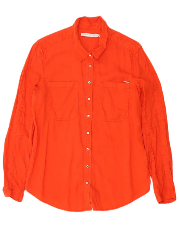Calvin Klein Jeans Damen Hemd UK 14 Medium Orange Lyocell