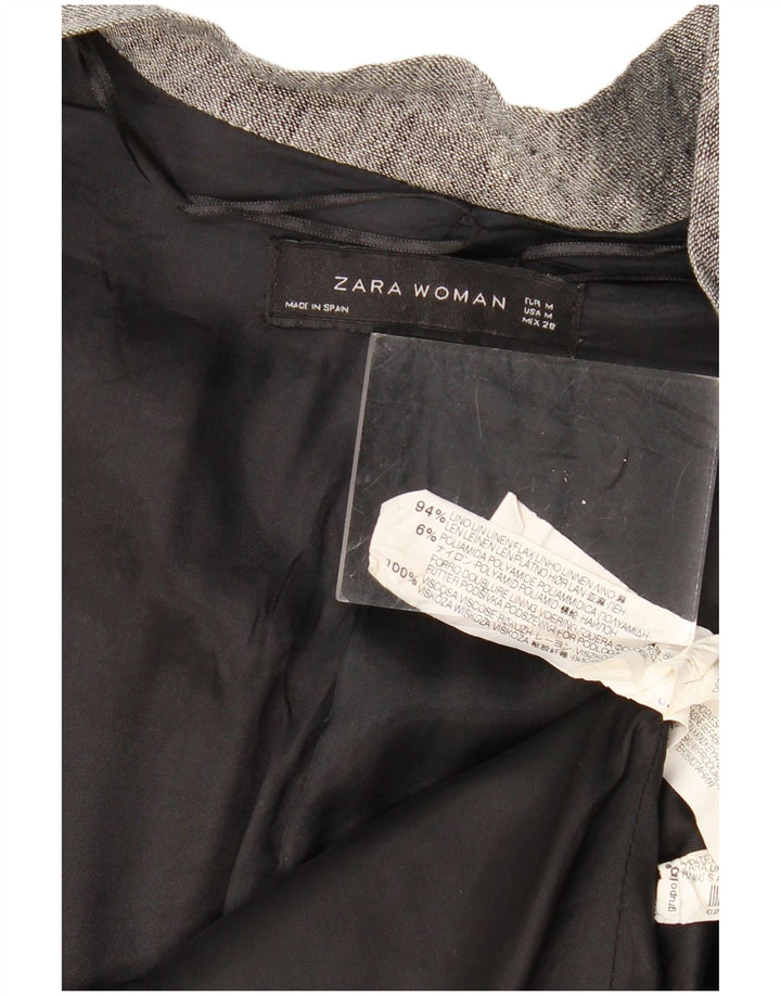 ZARA Damen-Blazer mit Krawatte vorne, UK 14, mittelgraues Colourblock-Leinen