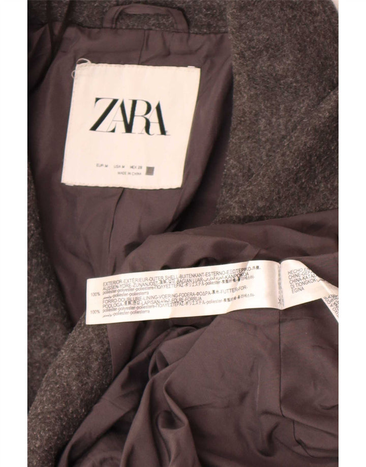 Zara Zweireihiger Damenmantel UK 14 Mittelgraues Polyester