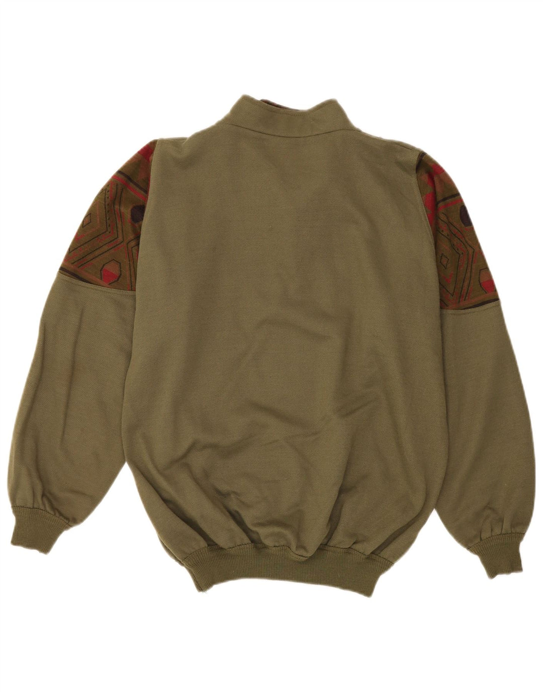Vintage Herren-Sweatshirt mit grafischem Reißverschluss, groß, Khaki, geometrisch