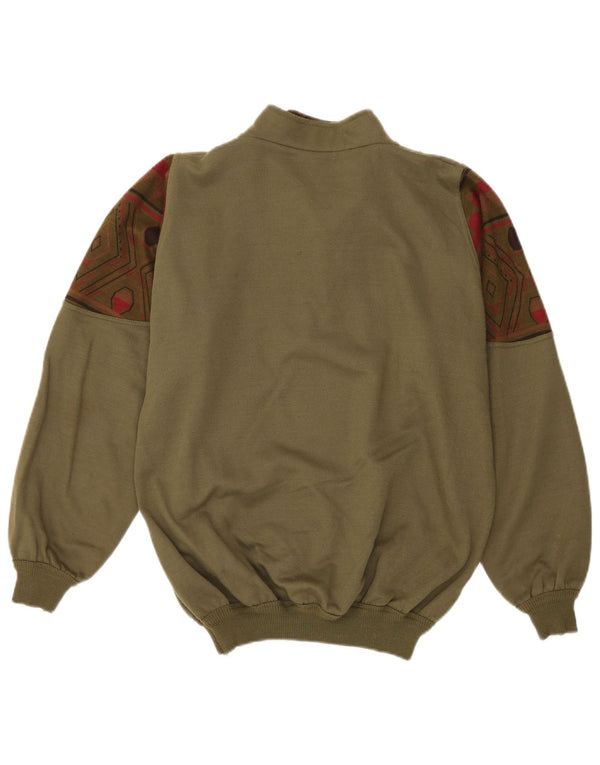 Vintage Herren-Sweatshirt mit grafischem Reißverschluss, groß, Khaki, geometrisch