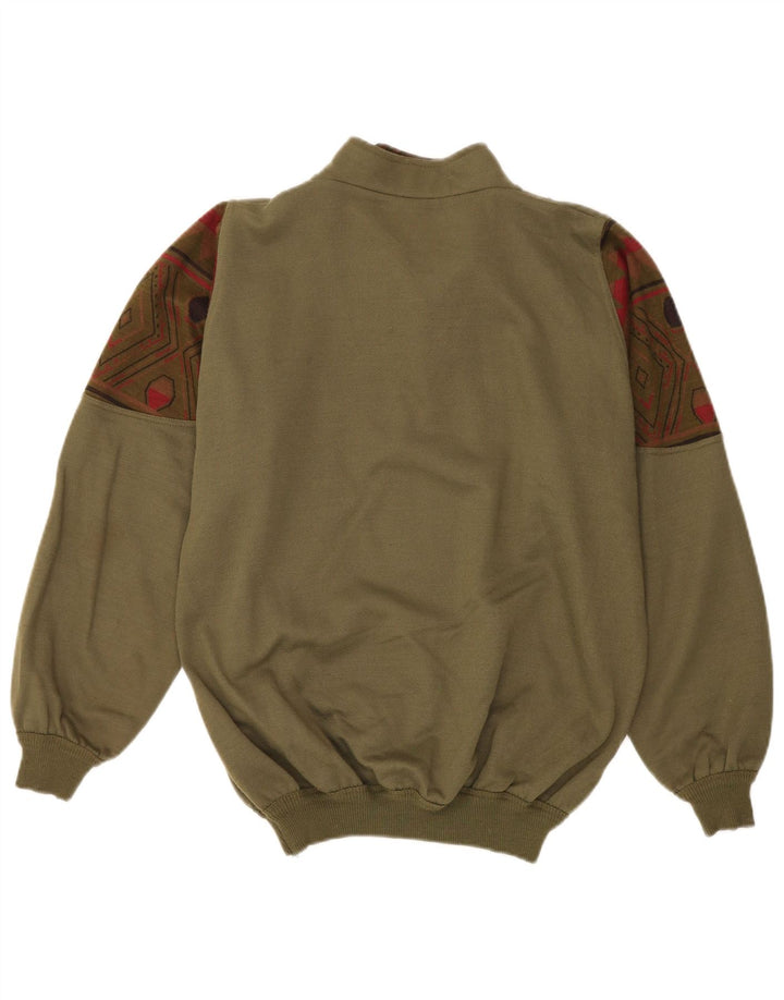 Vintage Herren-Sweatshirt mit grafischem Reißverschluss, groß, Khaki, geometrisch