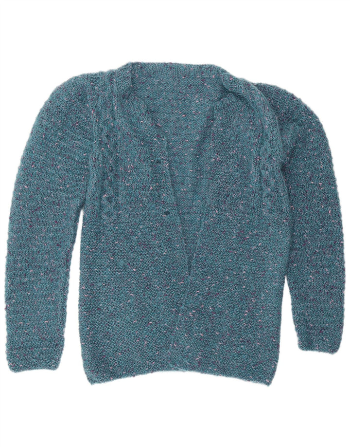 Vintage Damen Offener Cardigan Pullover UK 12 Mittelblau meliert