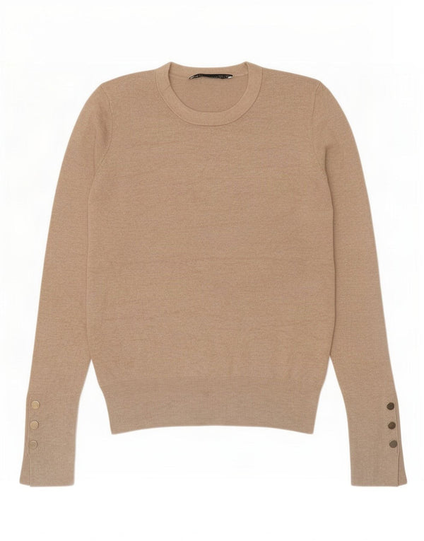 Zara Damen-Pullover, übergroß, Rundhalsausschnitt, Gr. 10, Größe S, Beige, Viskose