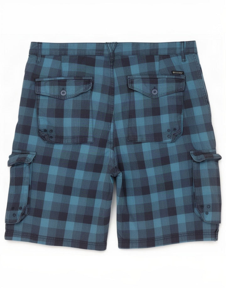 DC Herren Cargoshorts W38 XL Blau karierte Baumwolle
