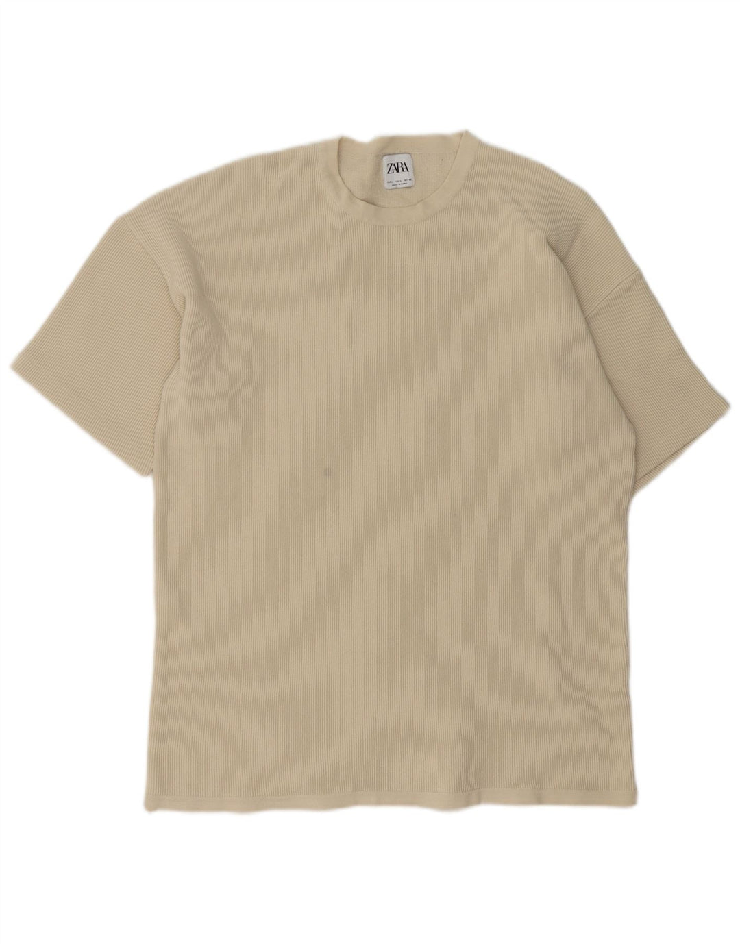Zara Herren T-Shirt Top Large Beige Baumwolle