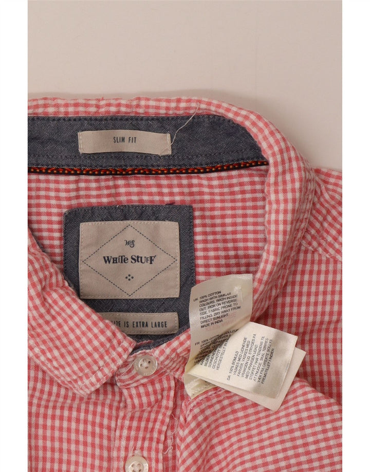 White Stuff Herren-Kurzarm-Slim-Fit-Hemd XL aus rosa Gingham-Baumwolle
