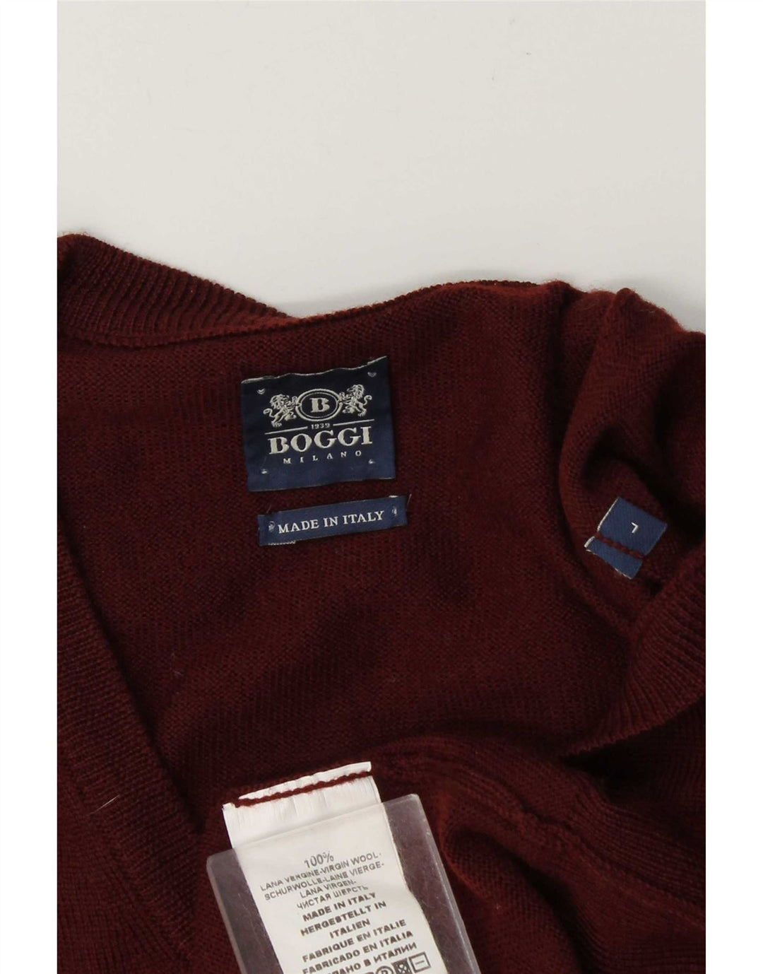 Boggi Herren-Pullover mit V-Ausschnitt, Größe L, Burgunderrot