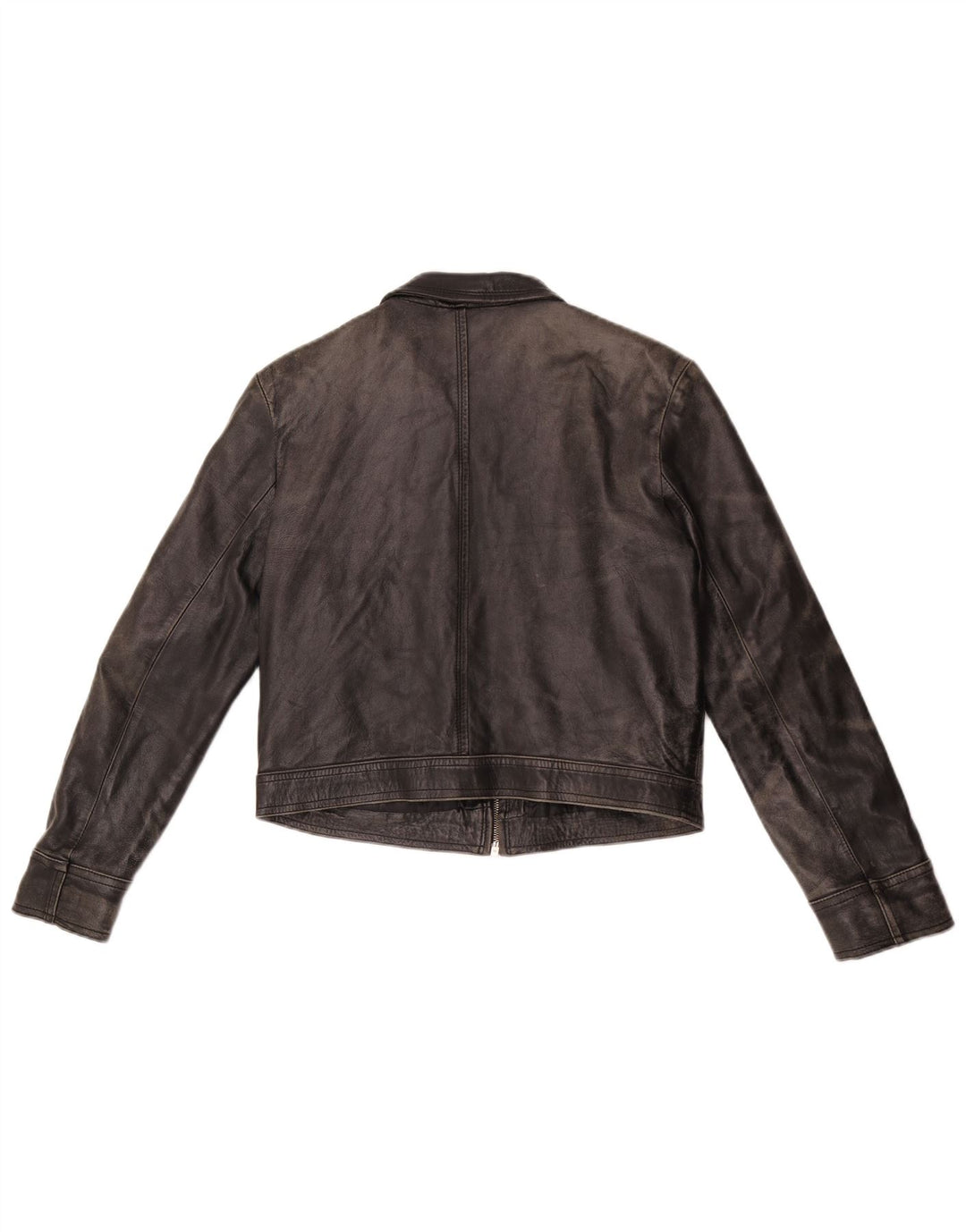 Vintage Damen Crop Lederjacke UK 14 Mittelschwarzes Leder