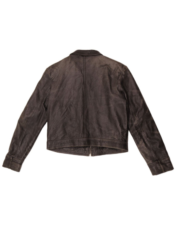 Vintage Damen Crop Lederjacke UK 14 Mittelschwarzes Leder