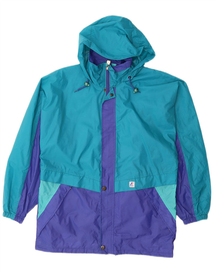 K-WAY Mens Hooded Rain Jacket UK 36 Small Blue Colourblock Polyamide