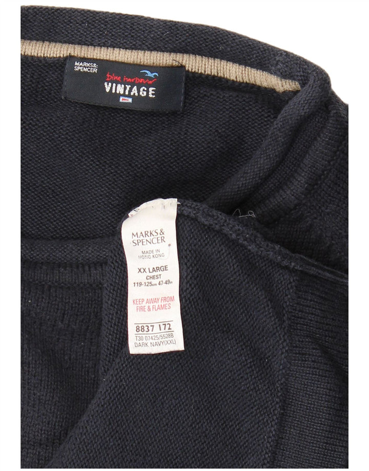 Marks & Spencer Herren-Pullover mit Rundhalsausschnitt, 2XL, marineblaue Baumwolle