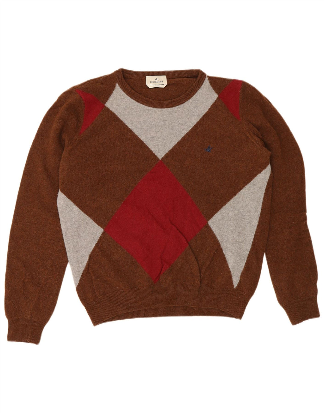 Brooksfield Herren-Pullover mit Rundhalsausschnitt, IT 50, mittelbraun, Argyle/Diamant