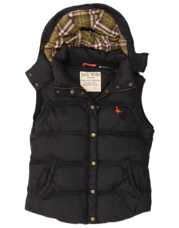 Jack Wills Wattierte Damenweste mit Kapuze, UK 10, Größe S, Schwarz, Baumwolle