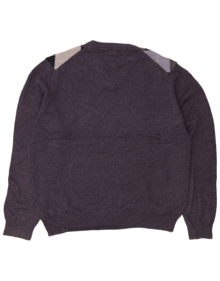 Marks & Spencer Herren-Pullover mit V-Ausschnitt, mittellila Argyle/Diamant