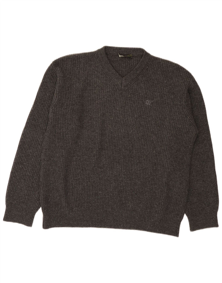 Henry Cottons Herren-Pullover mit V-Ausschnitt aus mittelgrauer Wolle