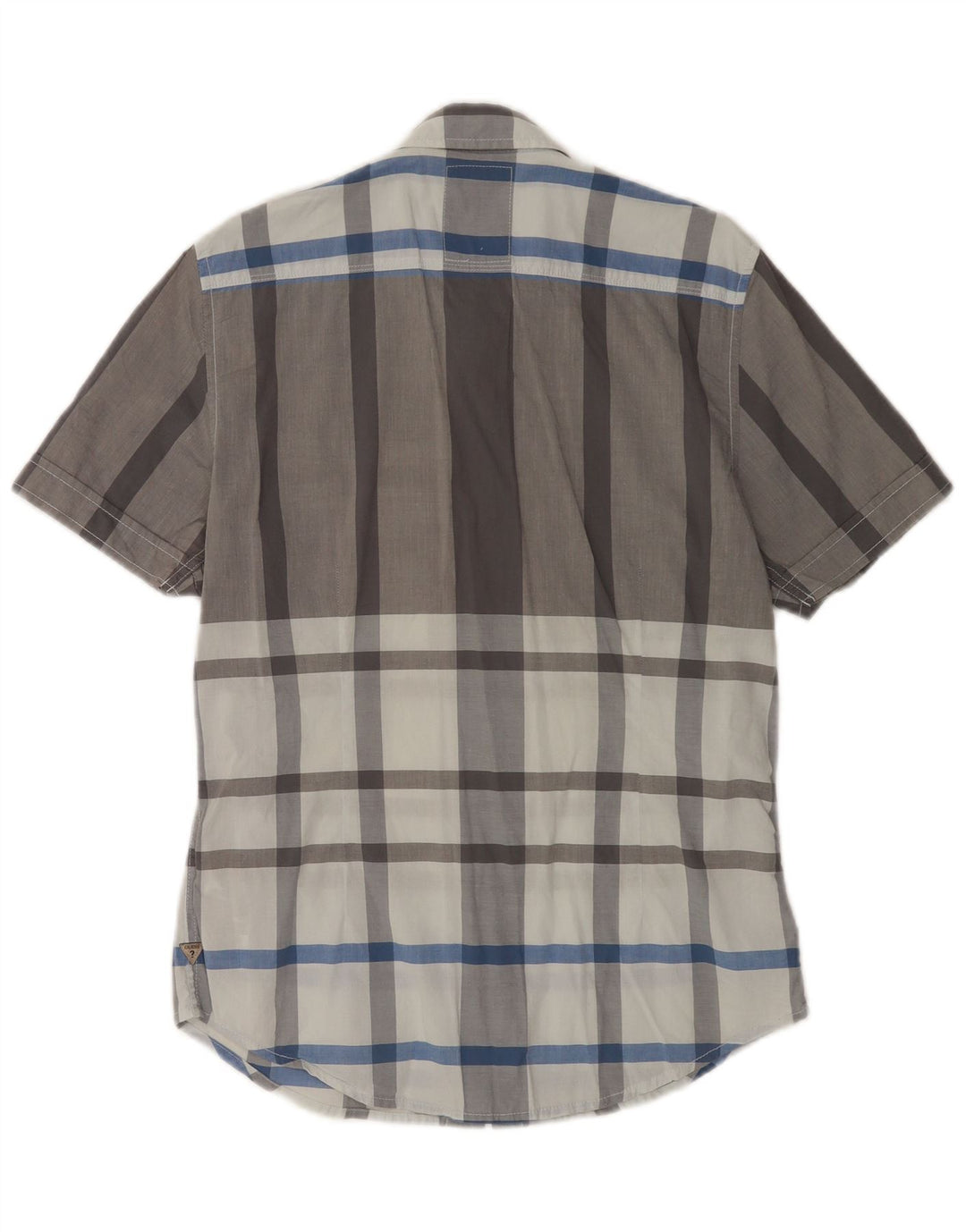 Guess Herren Kurzarm-Slim-Fit-Hemd, klein, grau kariert, Baumwolle