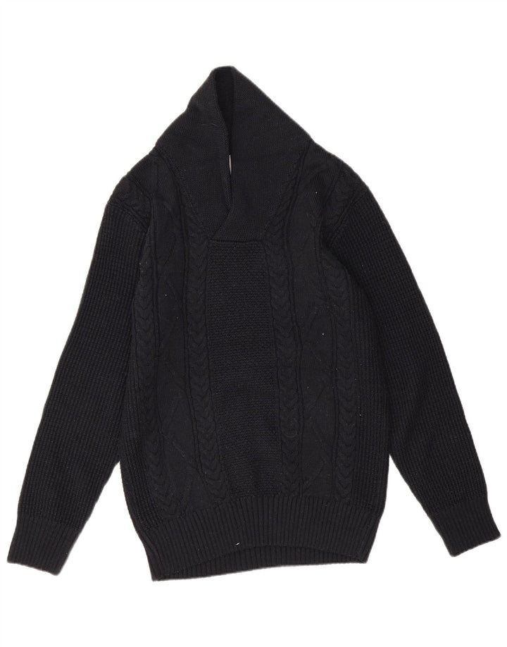 Zara Herren-Pullover mit Schalkragen, Mittelschwarz, Acryl