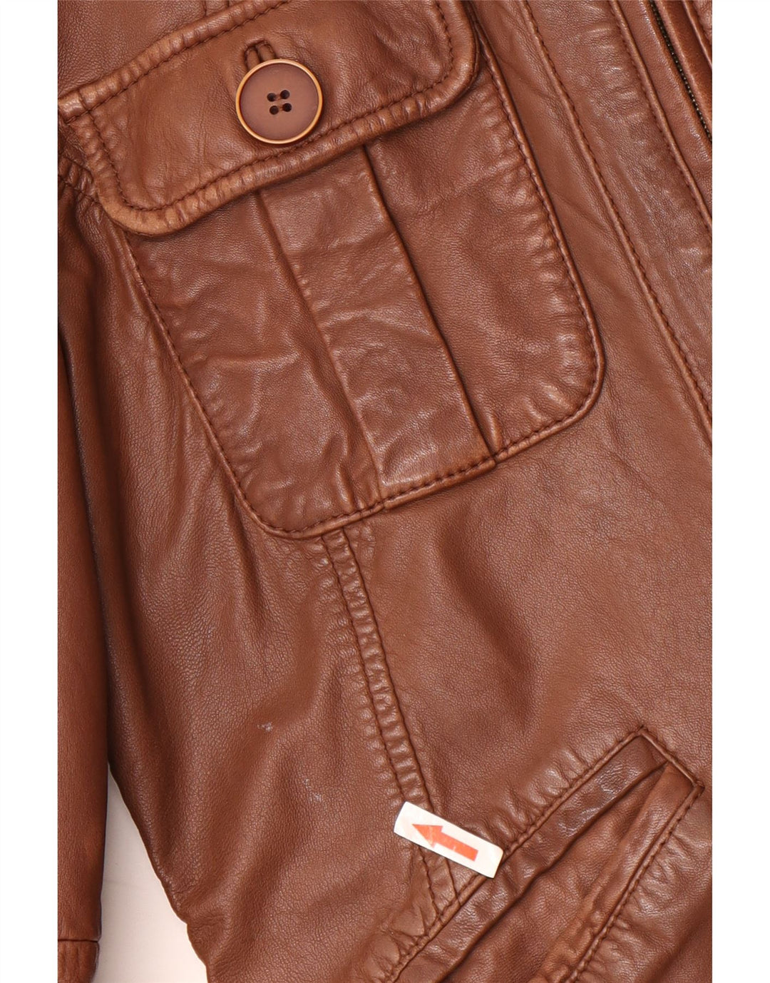 BENETTON Damen Militärlederjacke IT 44 Mittelbraunes Leder