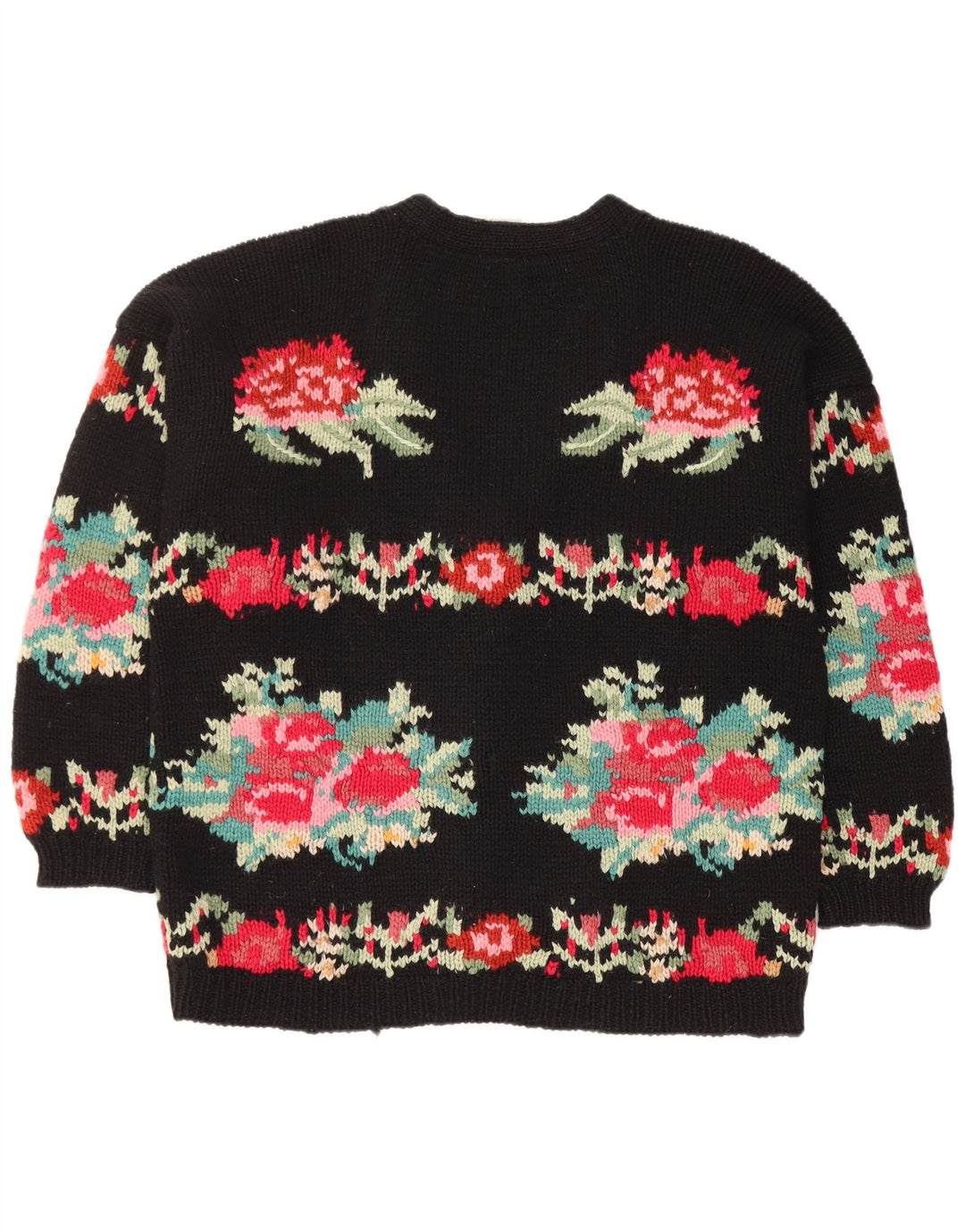 Stefanel Damen-Strickjacke in Übergröße, Gr. 16, Größe L, Schwarz, Blumenmuster