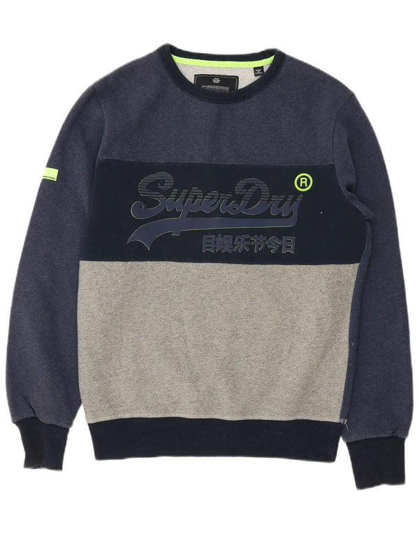 Superdry Herren Grafik-Sweatshirt-Pullover aus mittelblauer, mittelblauer Colourblock-Baumwolle