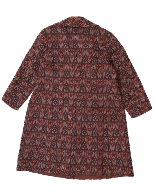 Vintage Damen Mantel UK 14 Large Burgund Geometrisch