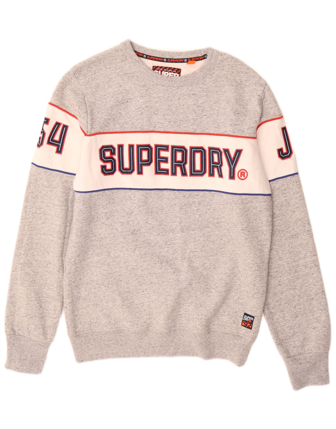 SUPERDRY Grafischer Herren-Sweatshirt-Pullover aus großer, grauer Colourblock-Baumwolle
