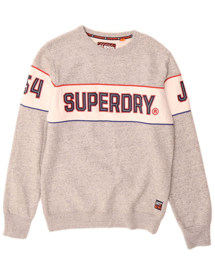 SUPERDRY Grafischer Herren-Sweatshirt-Pullover aus großer, grauer Colourblock-Baumwolle