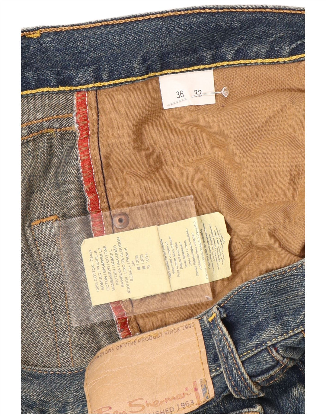 BEN SHERMAN Herren Straight Jeans W36 L32 Blaue Baumwolle