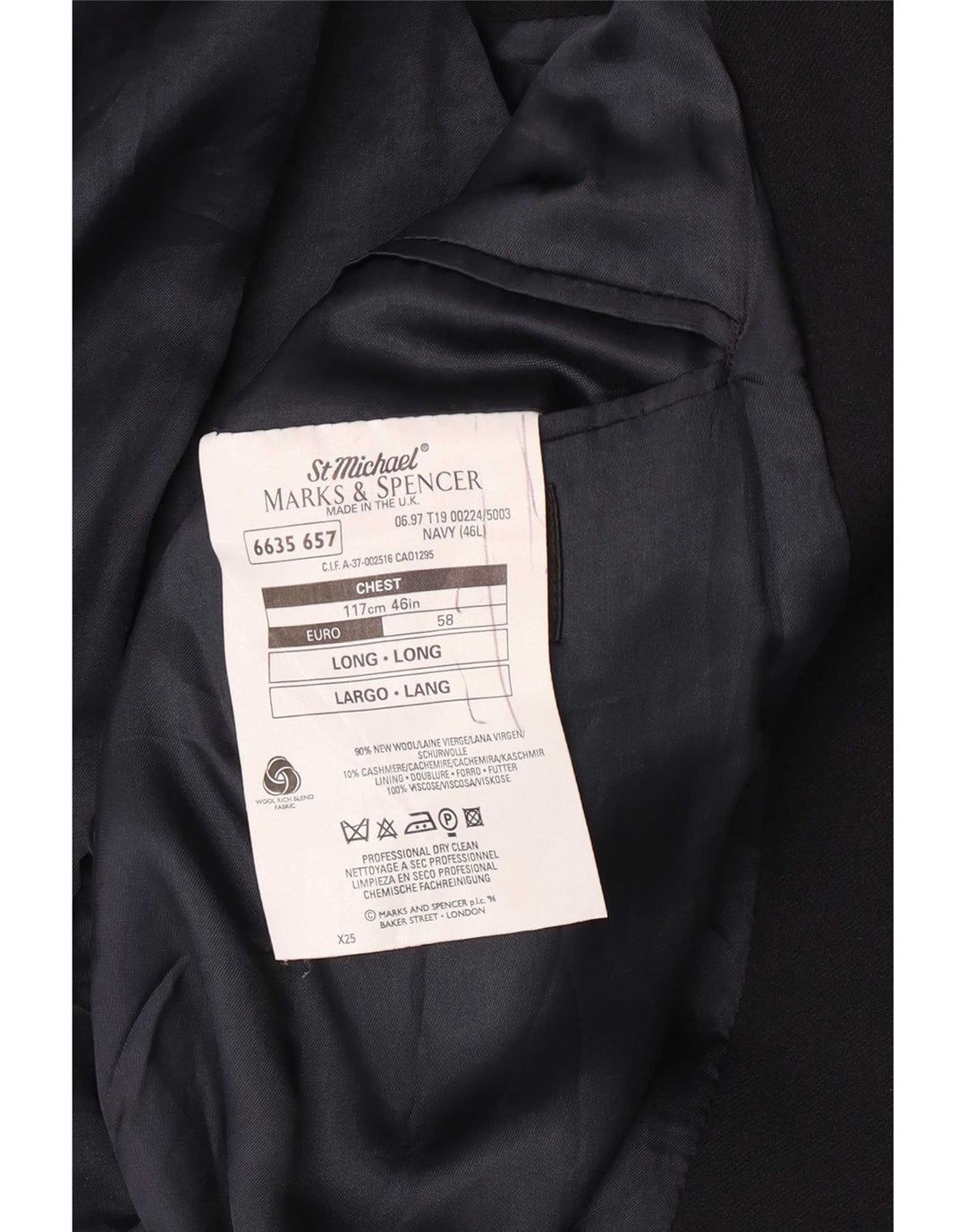 Marks & Spencer Herren Longline Blazer Jacke UK 46 XL Marineblau