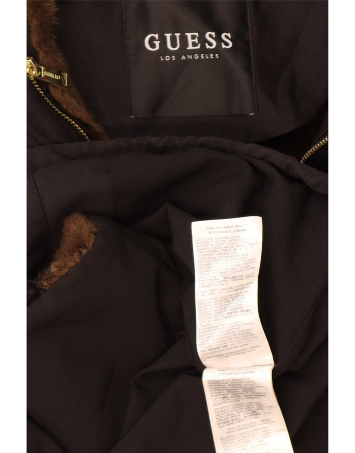 Guess Damen-Parka mit grafischer Kapuze, UK 6, XS, Schwarz, Polyester