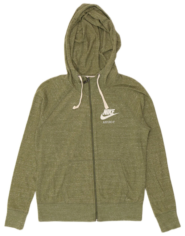 Nike Womens Graphic Zip Hoodie Sweater UK 14 Mittelgrün gefleckte Baumwolle