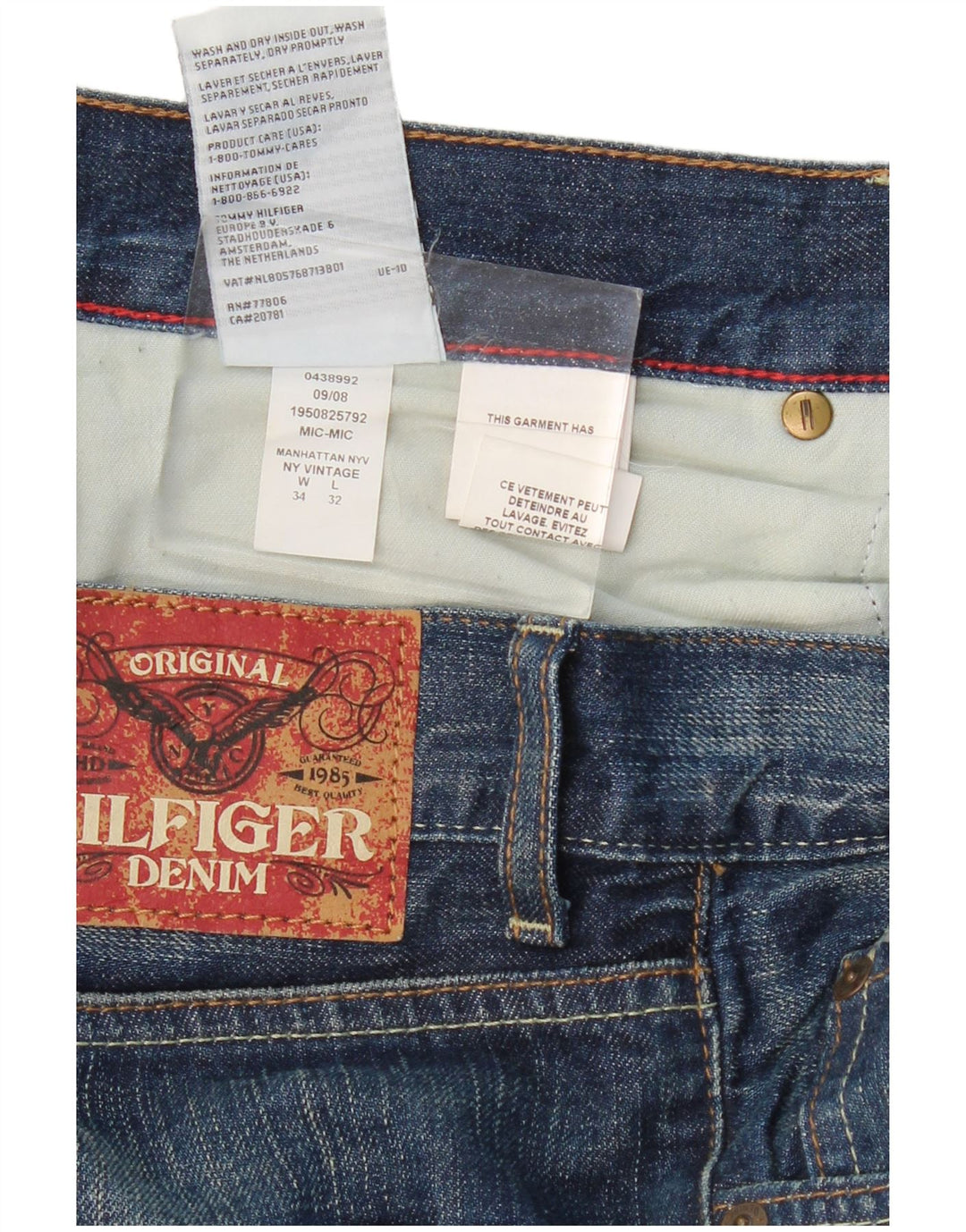 TOMMY HILFIGER Herren Straight Jeans W34 L32 Blaue Baumwolle