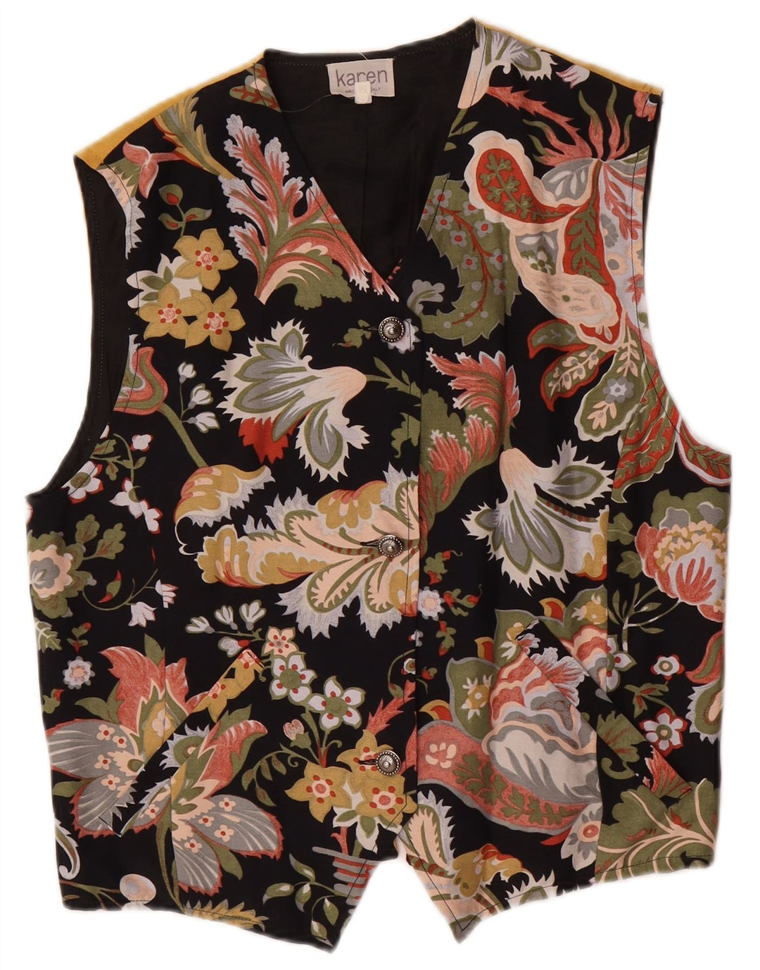 VINTAGE Damen Weste UK 14 Medium Mehrfarbig Floral Acetat