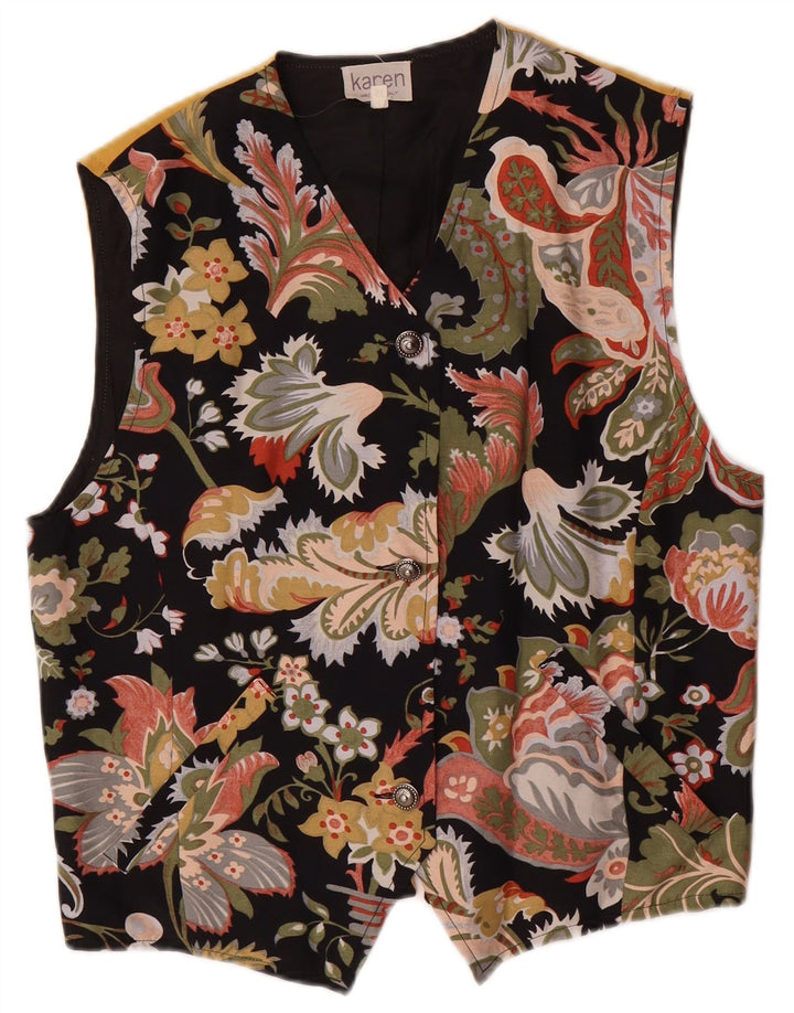 VINTAGE Damen Weste UK 14 Medium Mehrfarbig Floral Acetat