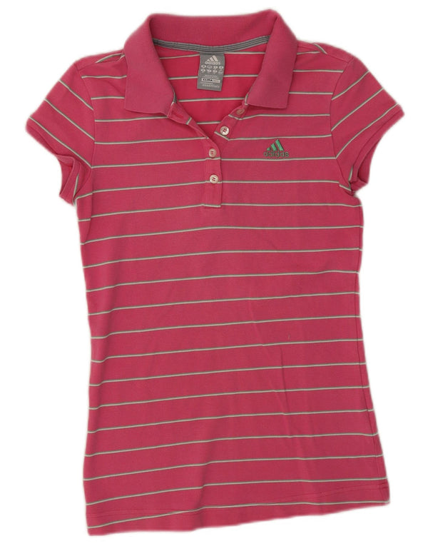 Adidas Damen Clima 365 Poloshirt UK 10 Small Rosa gestreift
