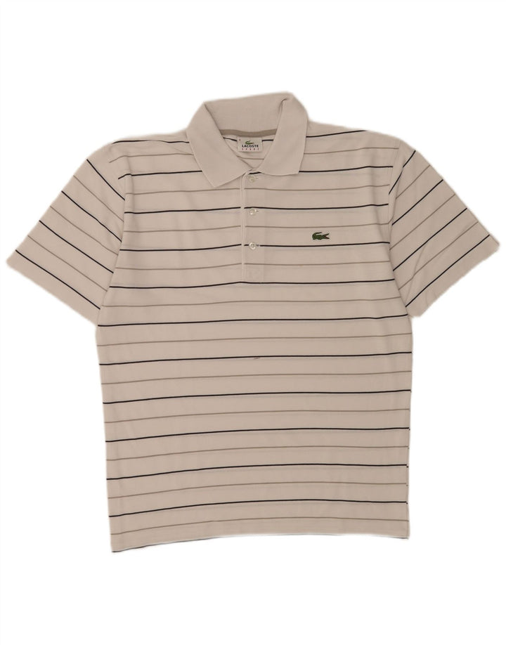 Lacoste Herren-Poloshirt, Größe 4, mittelweiß gestreift
