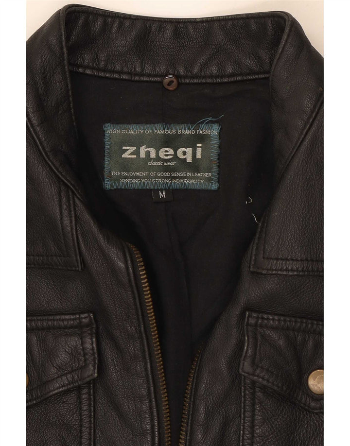 Vintage Damen Biker Lederjacke UK 12 Medium Schwarz