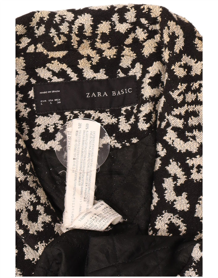 Zara Womens Abstract Pattern Open Overcoat UK 14 Große schwarze Baumwolle