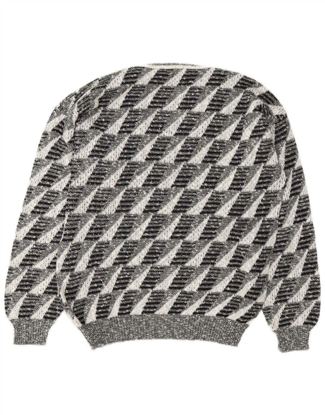 Vintage Herren Pullover mit V-Ausschnitt, groß, grau, geometrisch