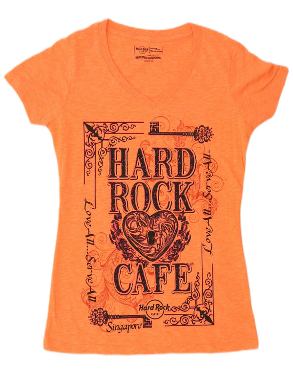 HARD ROCK CAFE Damen Singapore Graphic T-Shirt Top UK 14 Medium Orange