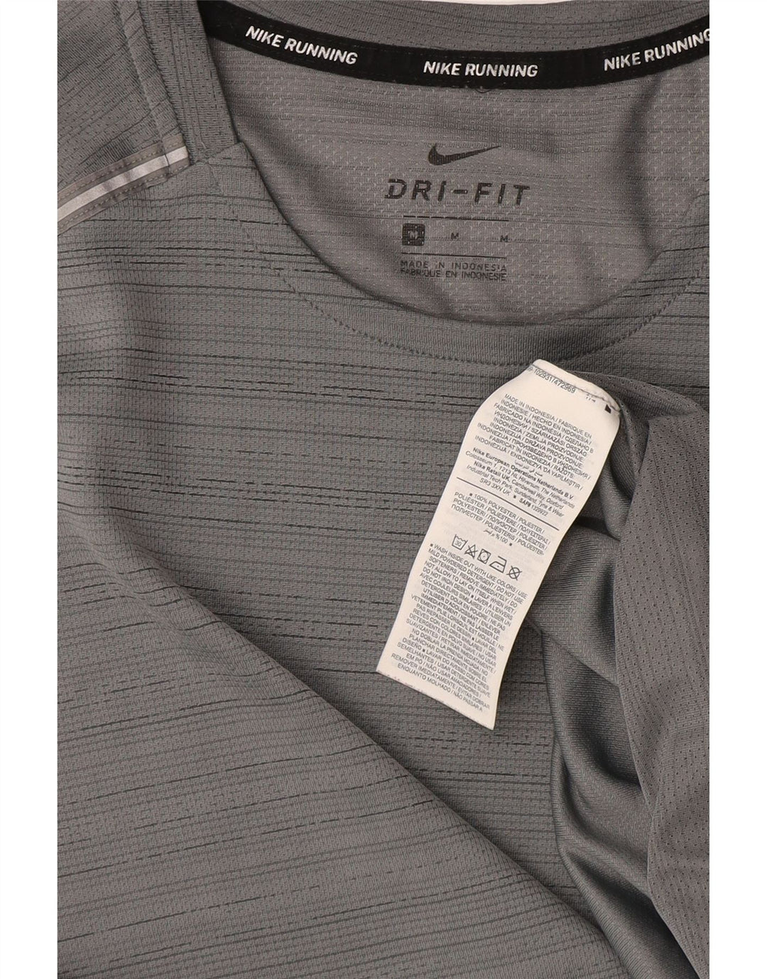 Nike Herren Dri Fit T-Shirt-Oberteil aus mittelgrau gestreiftem Polyester