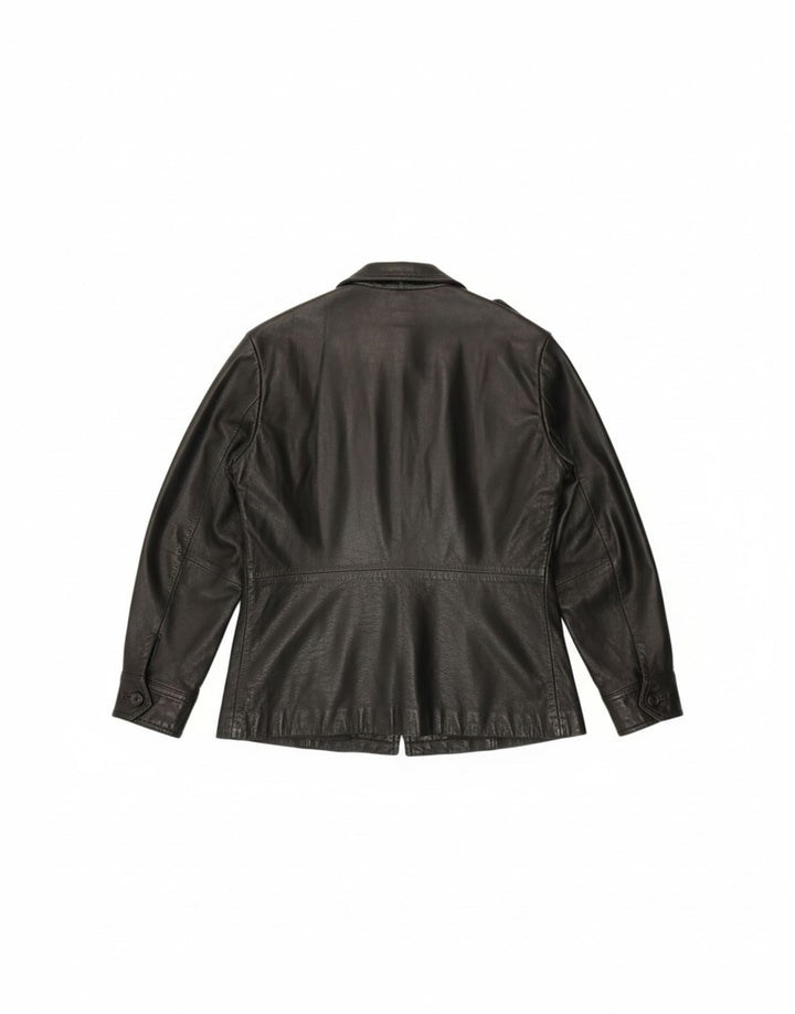 VINTAGE Womens Leather Jacket IT 44 Medium Black Leather