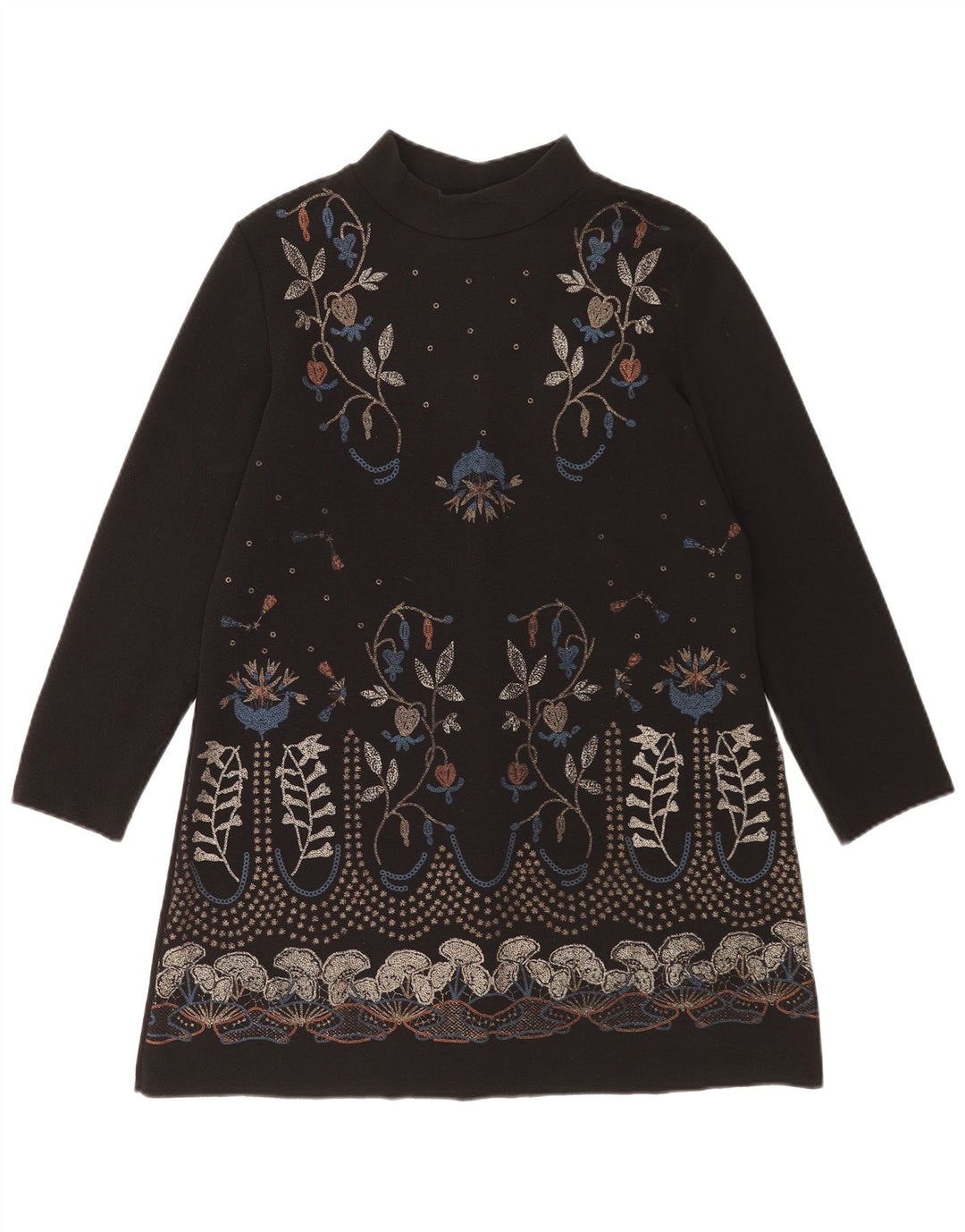 Zara Damen Langarm-Etuikleid UK 14 Mittelschwarzes Blumenmuster aus Polyester