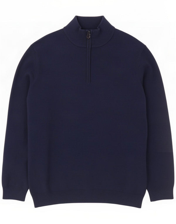 Superdry Herren-Pullover mit Reißverschluss am Hals, groß, marineblaue Baumwolle